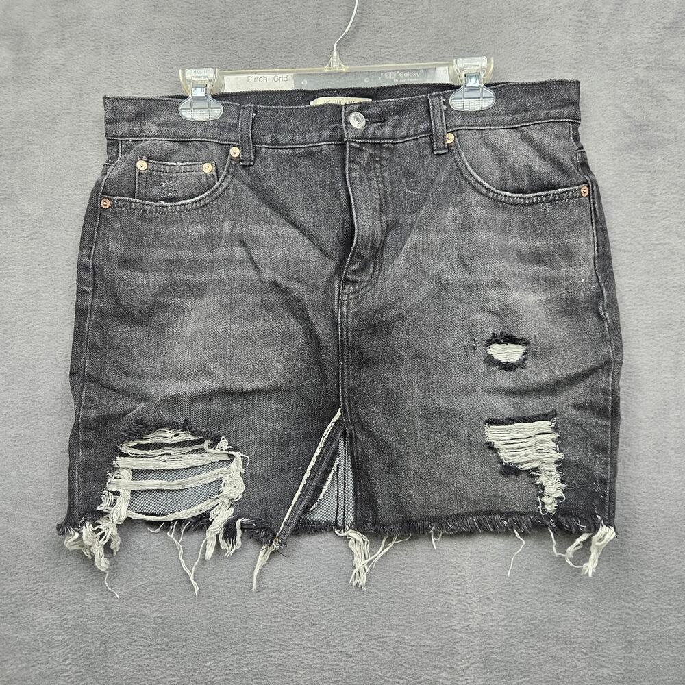 Free People Black Denim Jean Skirt Distressed Size 31